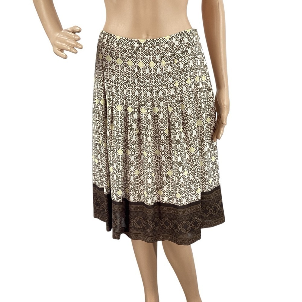 LOFT Brown Print Pleated A-Line Skirt Lined Size 4 Vintage Inspired